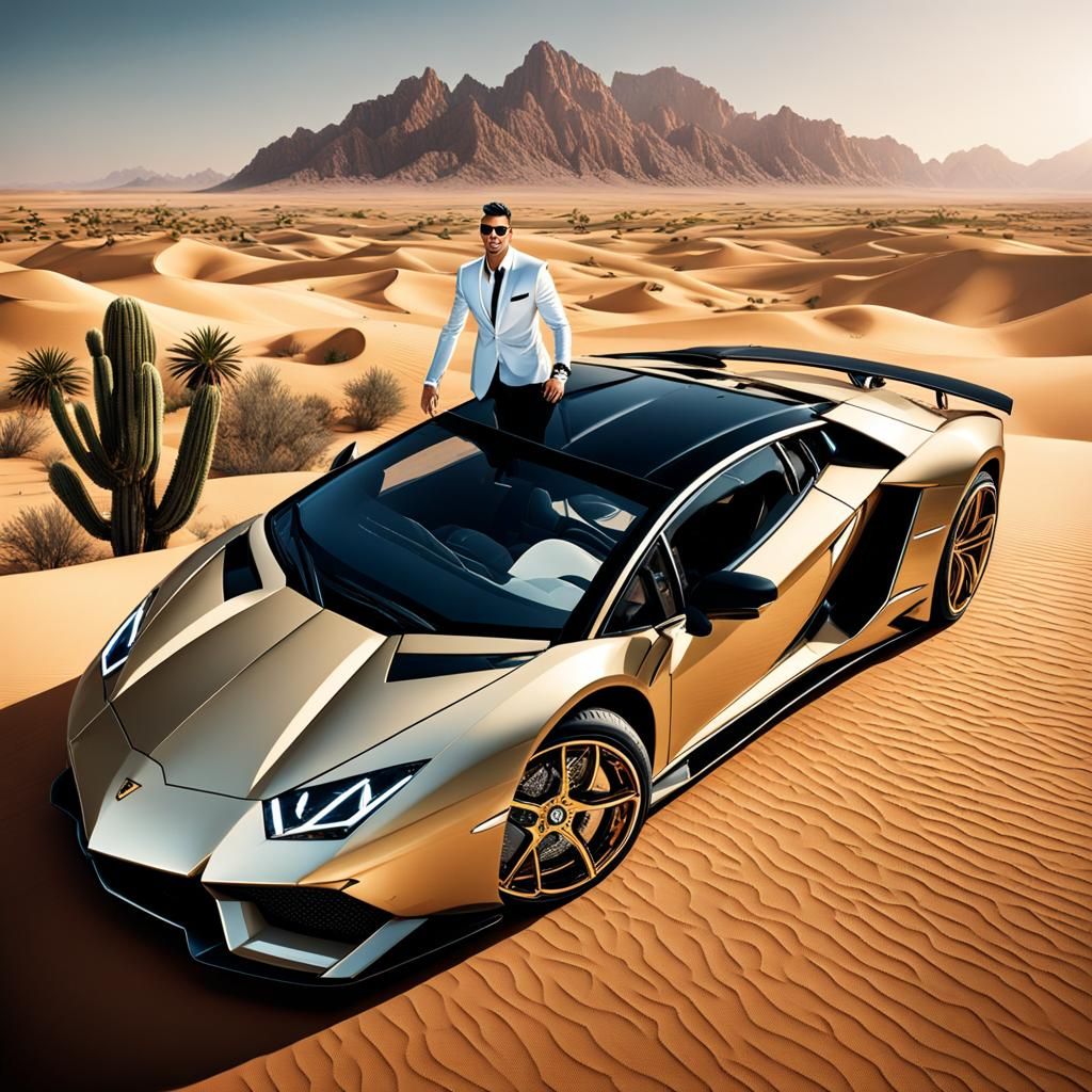 Cristiano Ronaldo Cartoon in Dubai Desert with Diamonds