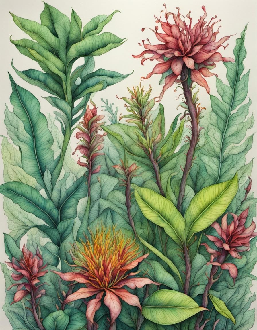 Exotic Botanical Ink Drawing in HDR