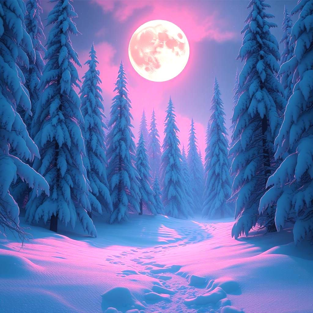 Snow Forest with Red Cheetah, Fantasy Concept Art