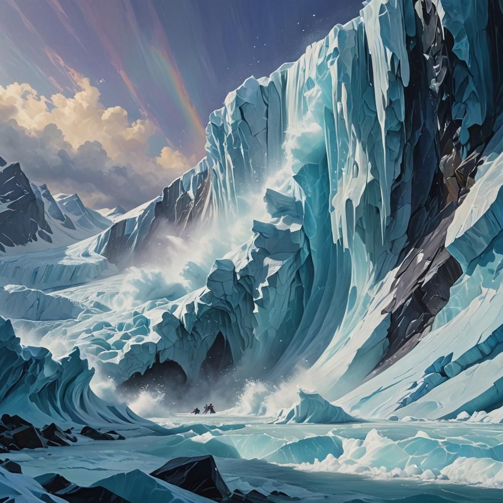 Crashing Waves on Glacier: Vibrant Oil Painting