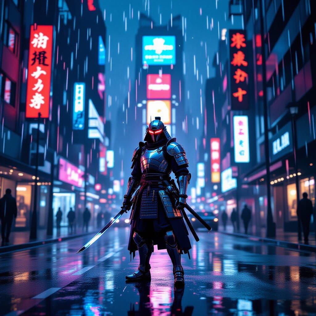 Cyberpunk Samurai on Neon Street
