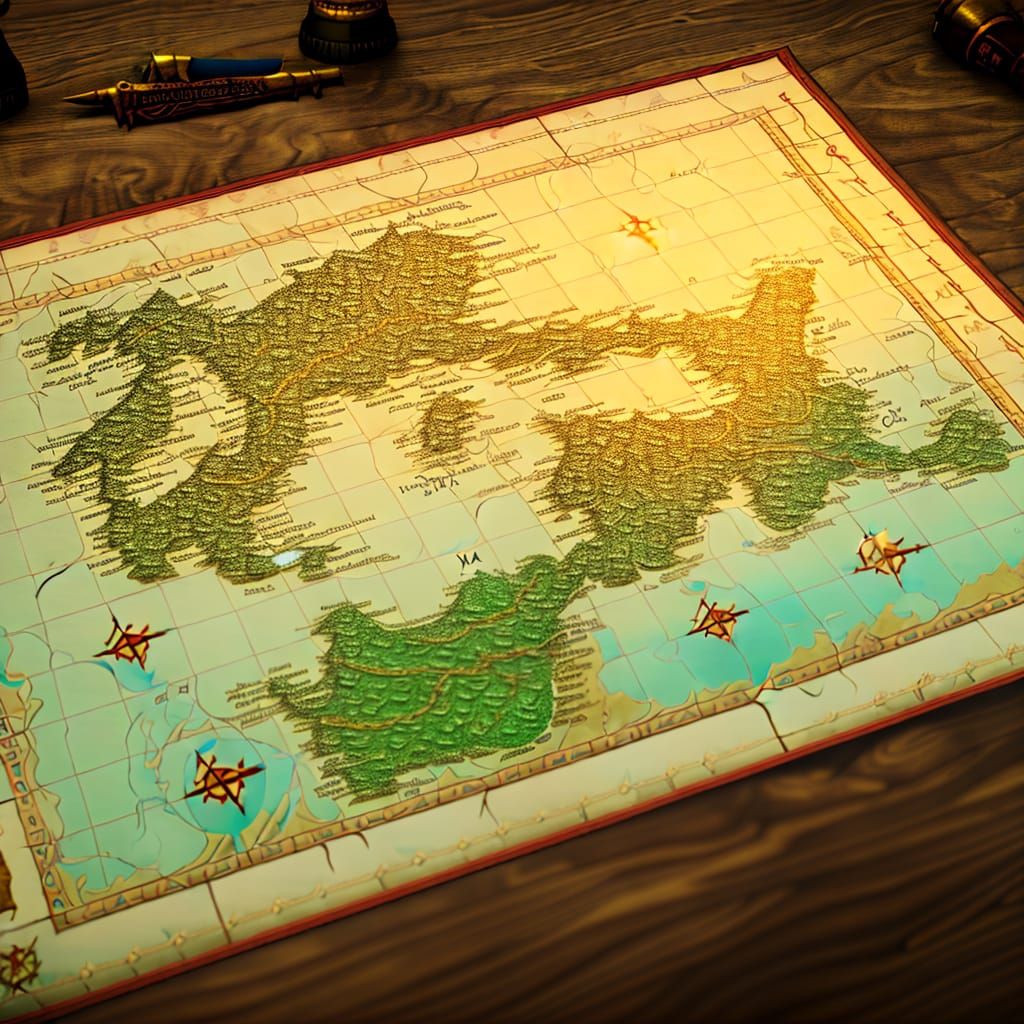 Medieval Fantasy Map of Atlantis on Parchment