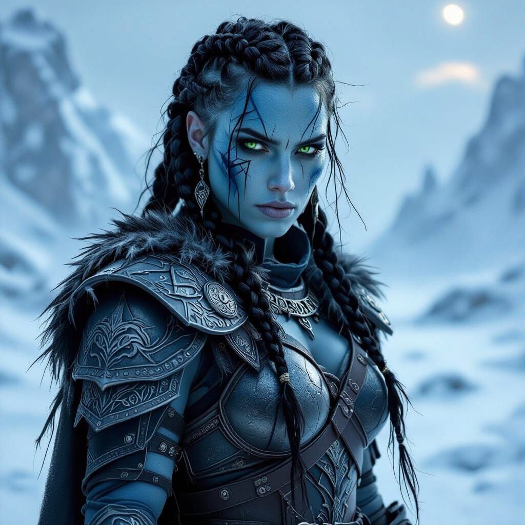 Ice Blue Viking Warrior Woman in Epic Fantasy Art