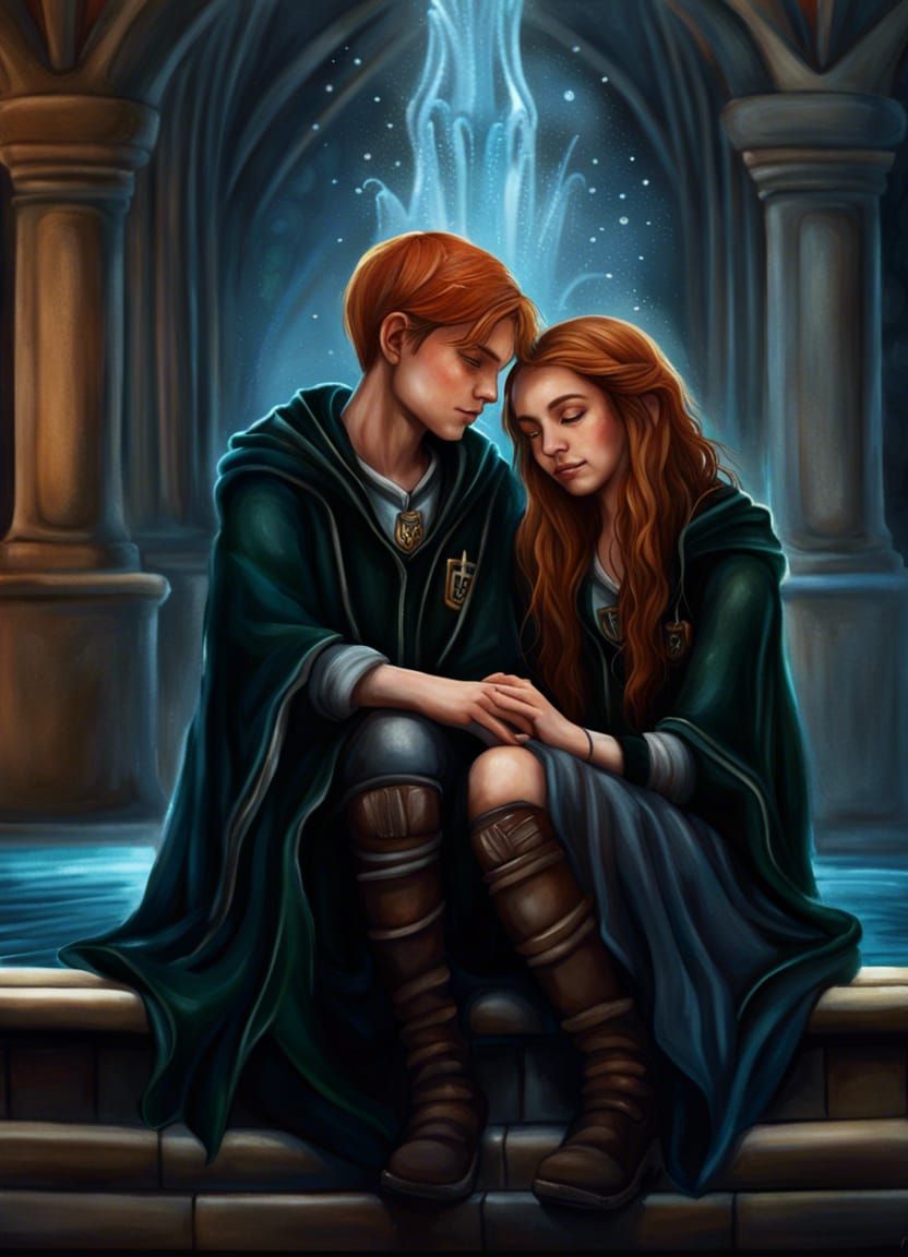 Romantic Hogwarts Date in Dark Fantasy Style