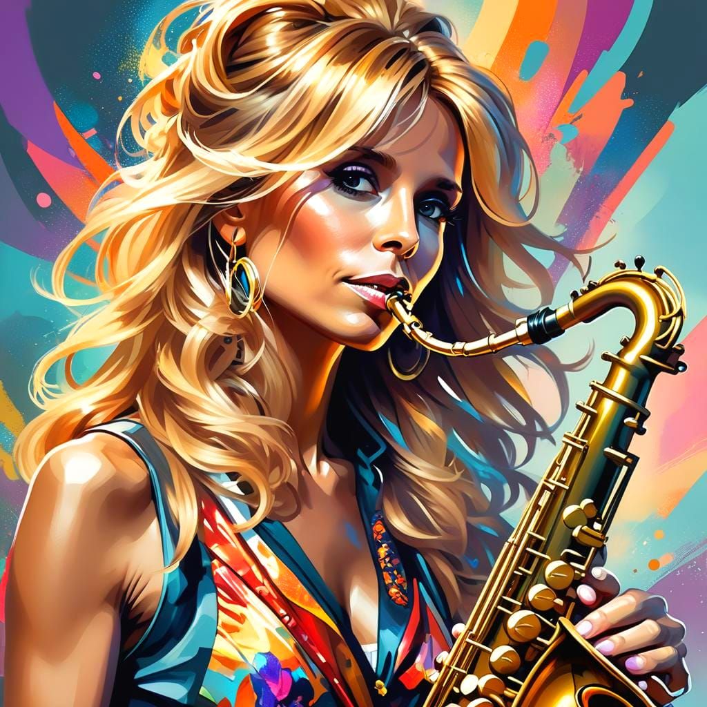 Saxophonist Portrait in Art Nouveau Style