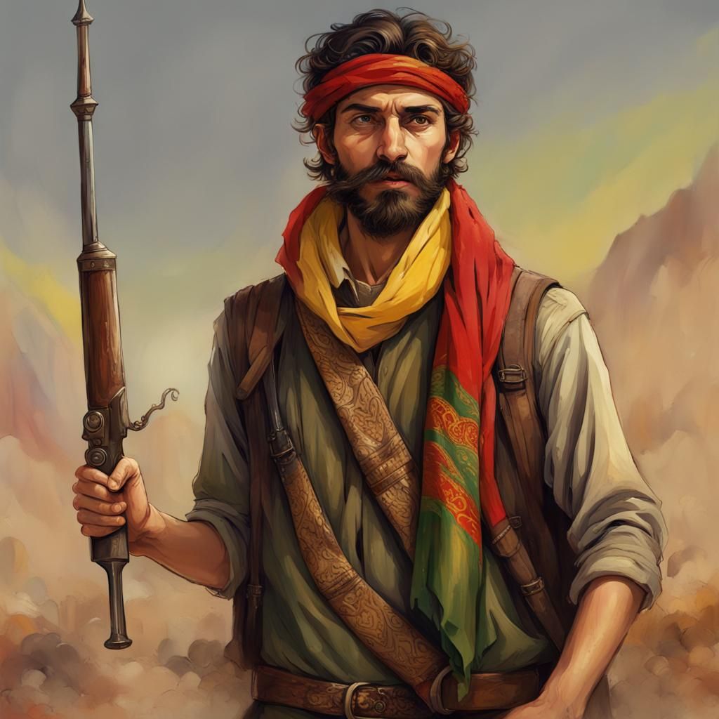 Kurdish Man in Traditional Dress with Weapon