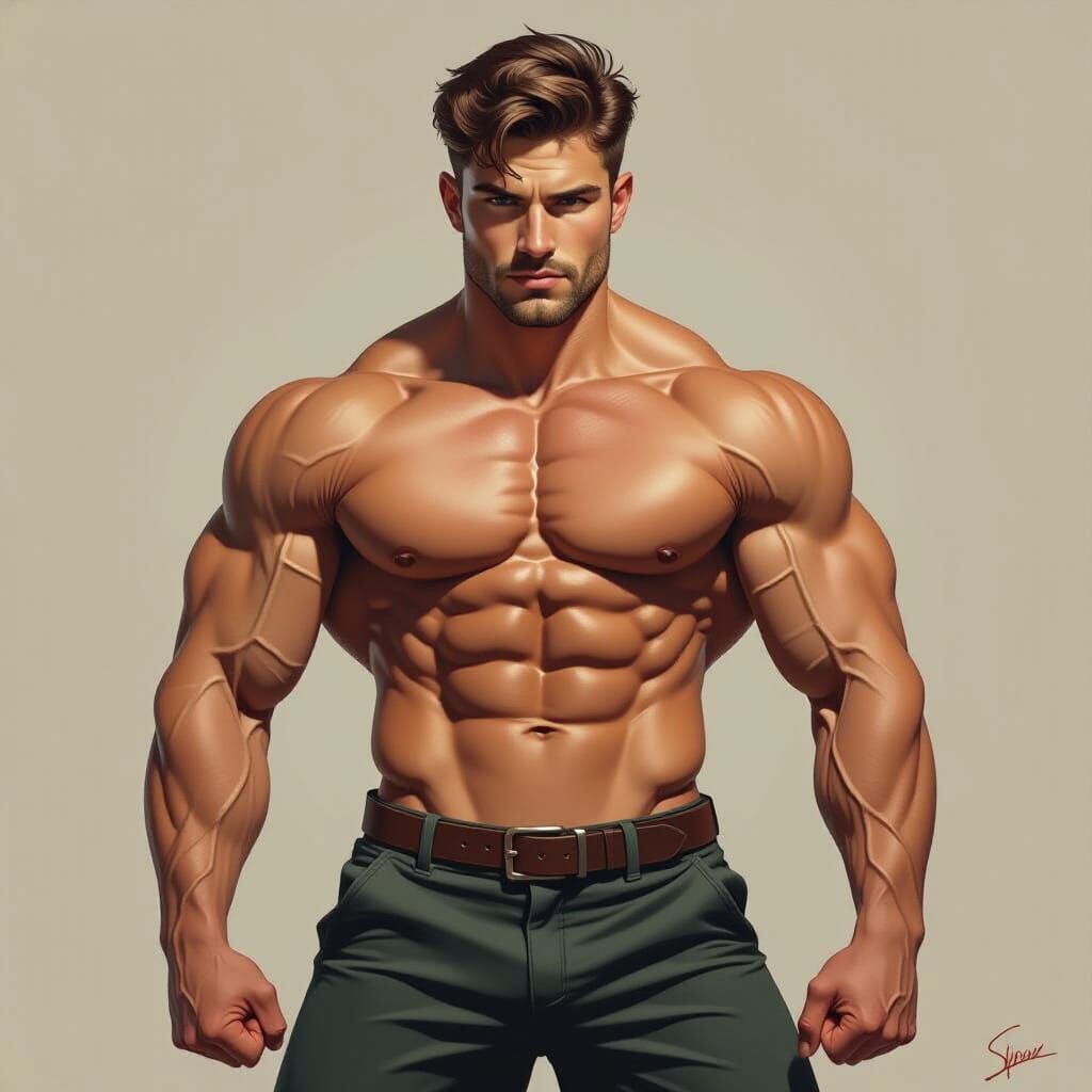 Muscle-Bound Man With God-Like Face Posed Powerfully