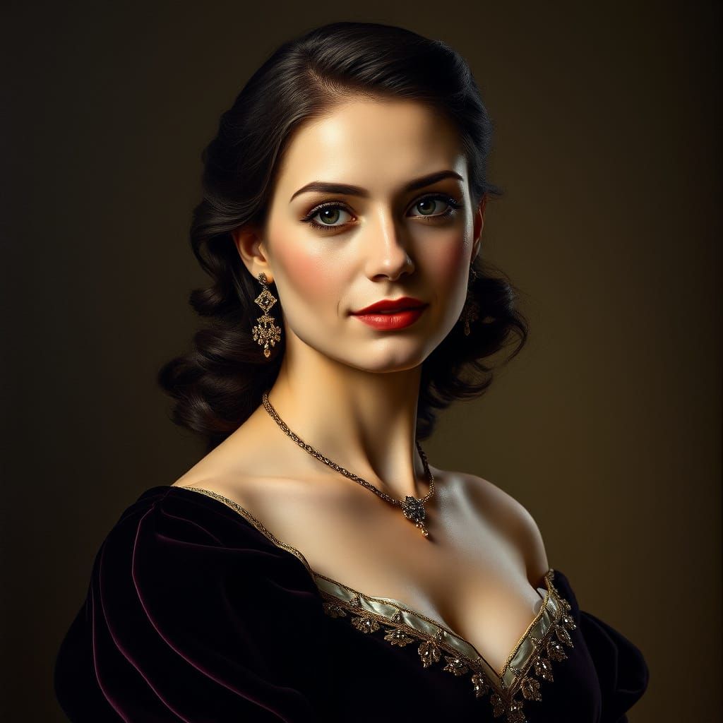 Regal Woman Portrait in Renaissance Oil Painting Style