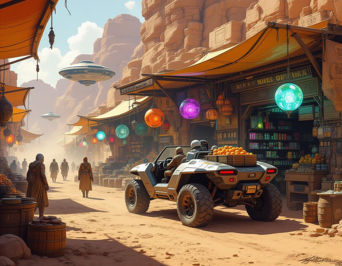 Desert Planet Marketplace with Alien Merchants