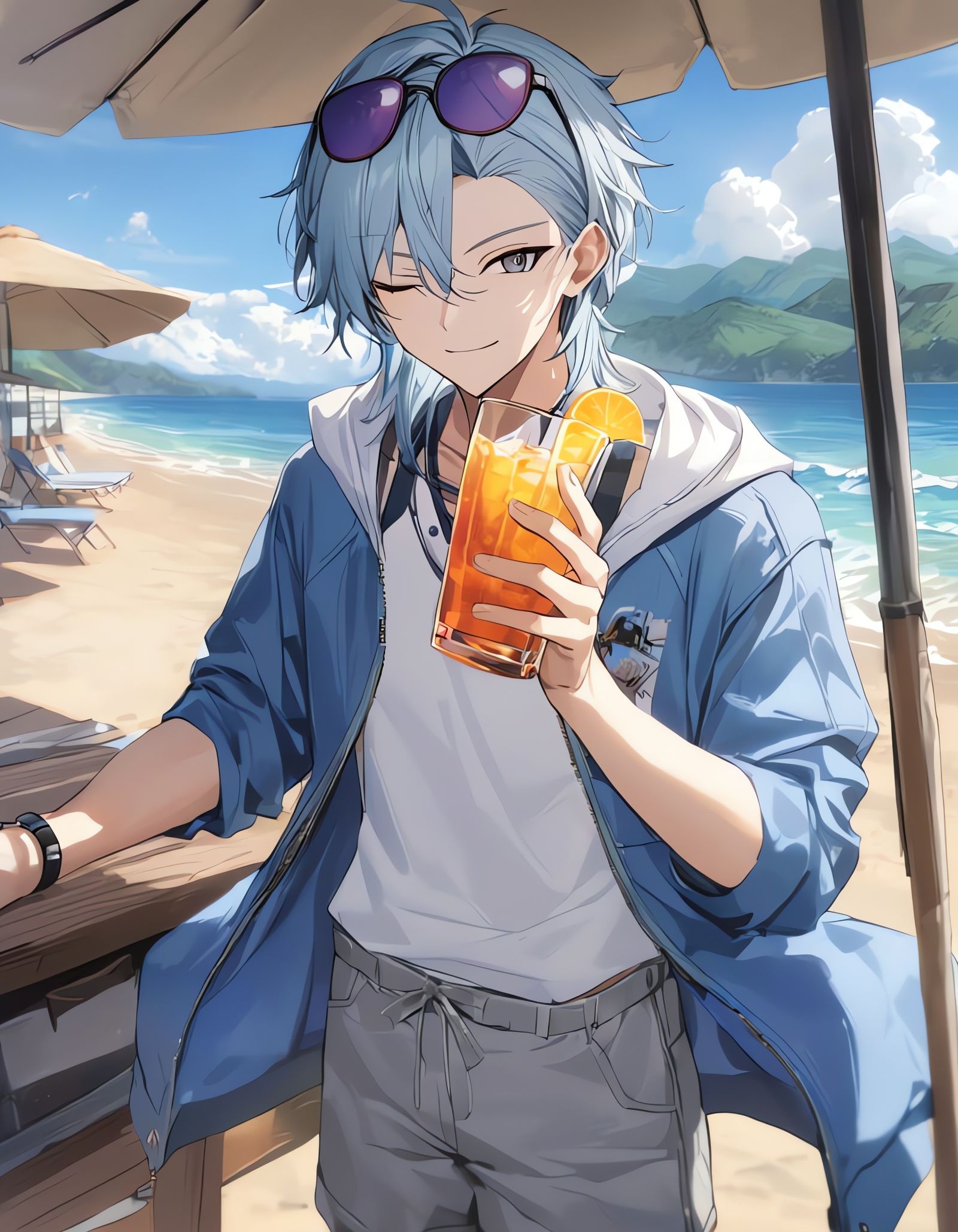 Charming Cowboy Bishounen Under Beach Umbrella