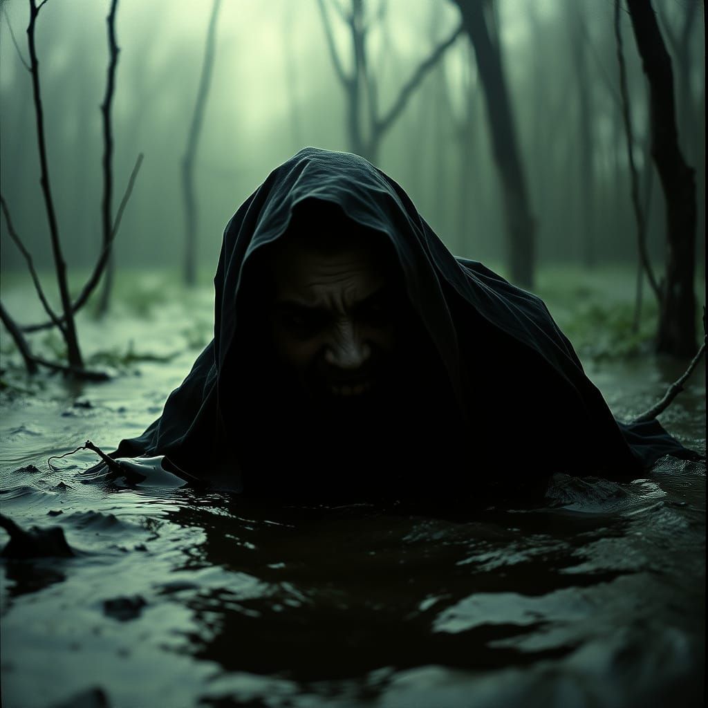 A Desperate Figure in the Swampland, in the Style of Rembran...