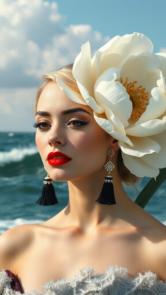 Elegant Woman in Whimsical Ocean Setting