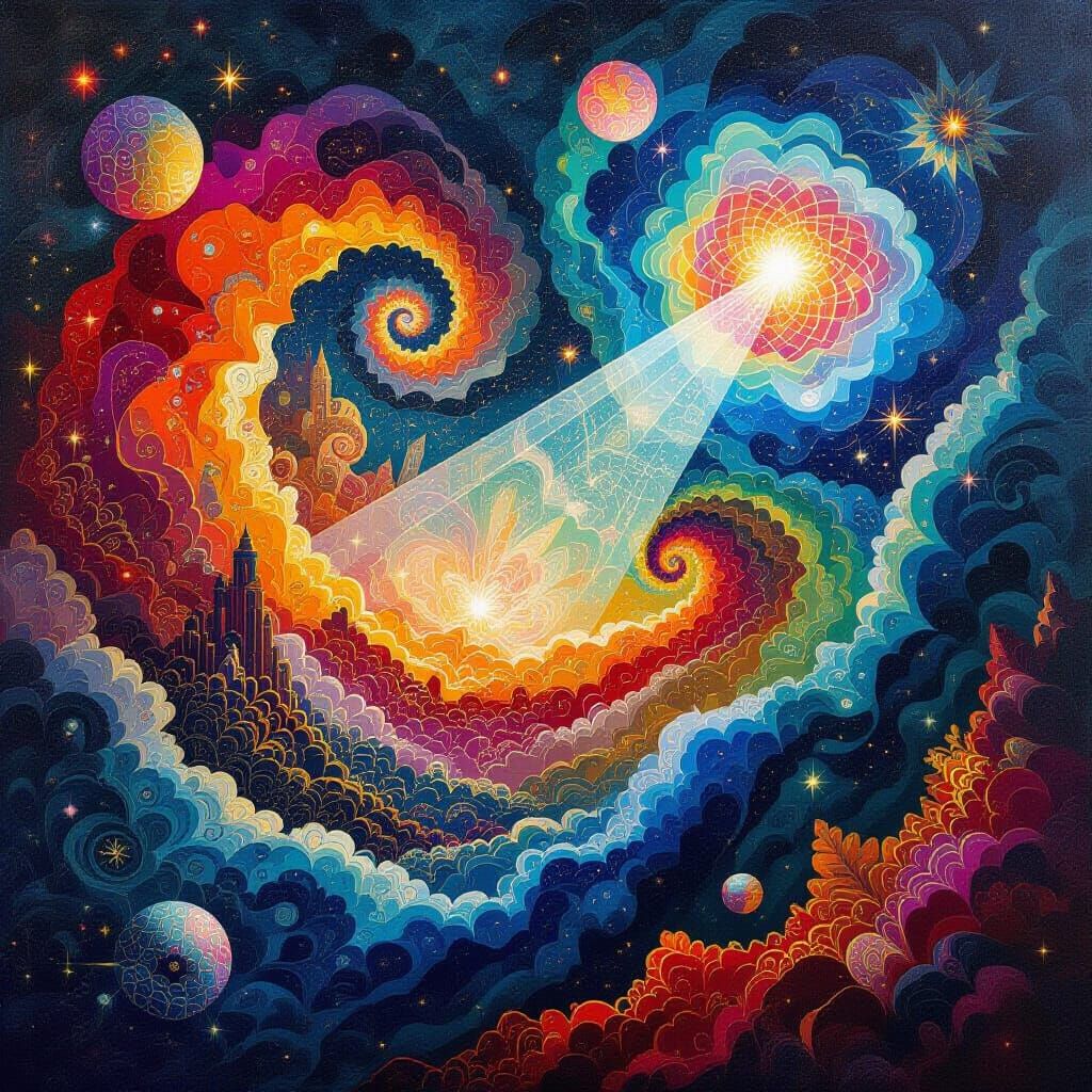 Vibrant Cosmic Landscape in Psychedelic Art Style