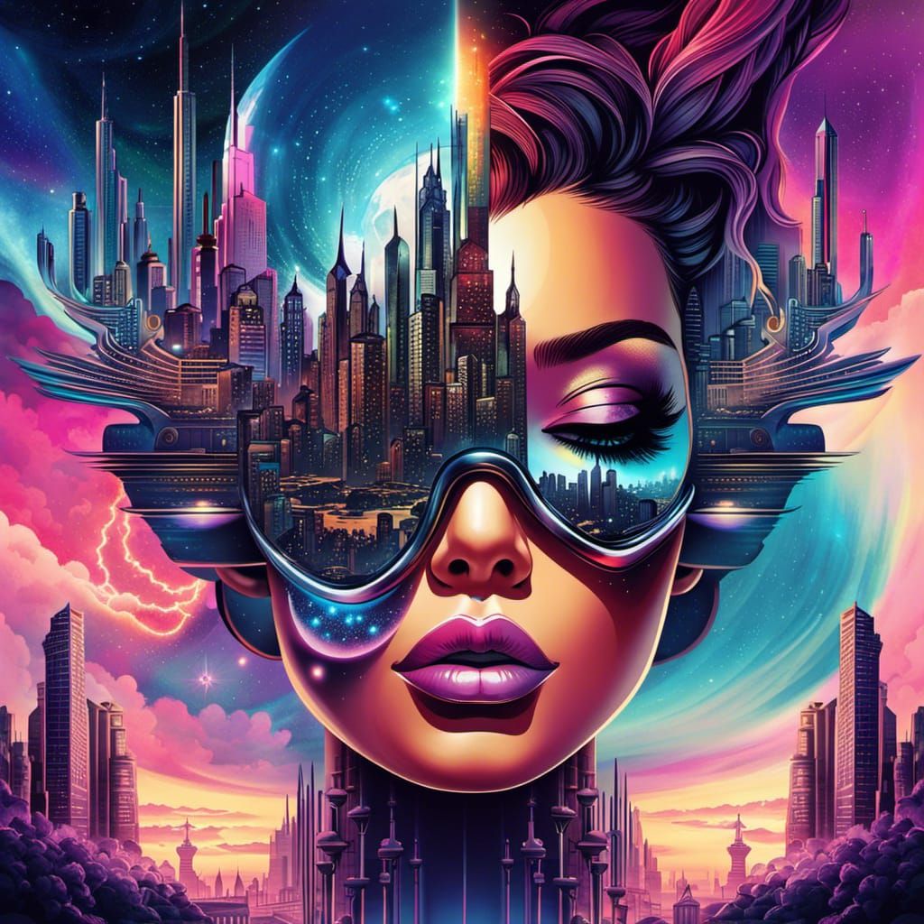 Futuristic Dystopian Cityscape in Steampunk Style