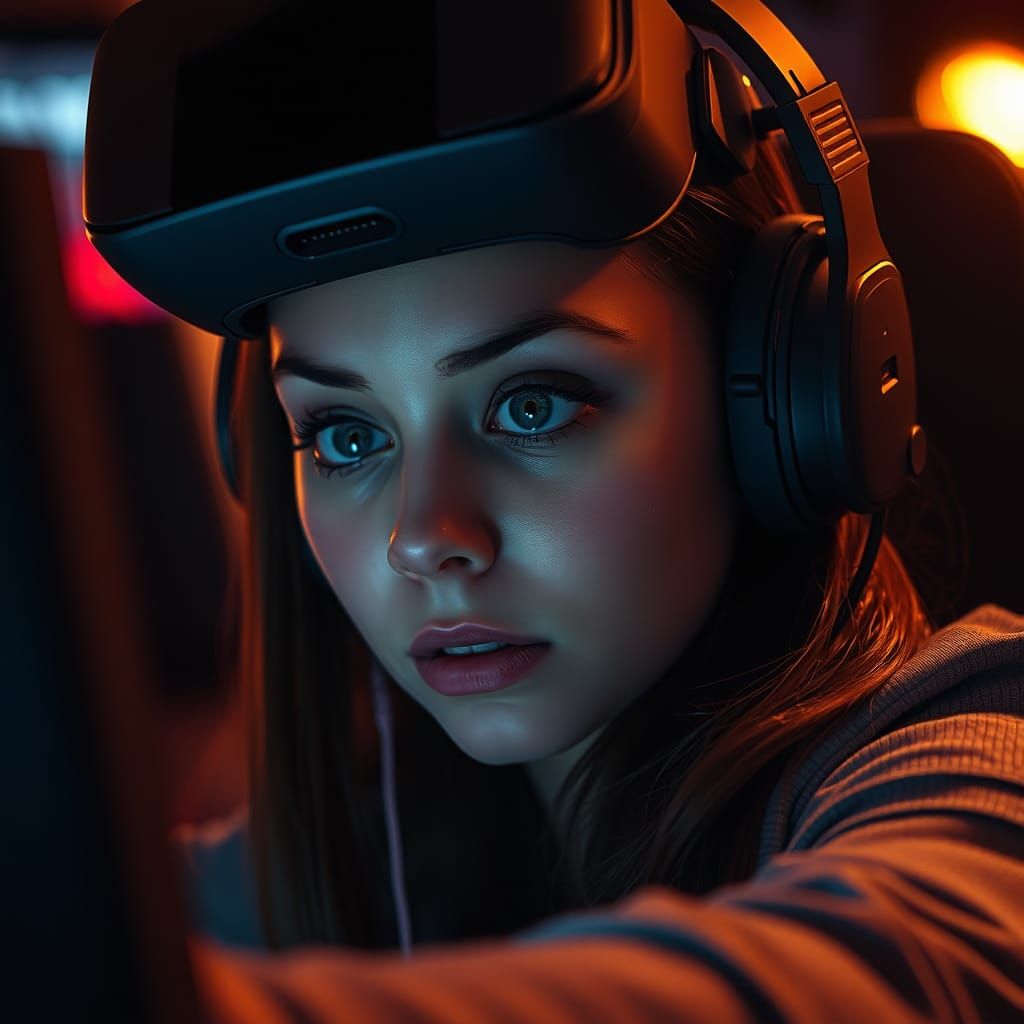 Gamer Woman Immersed in Virtual Reality