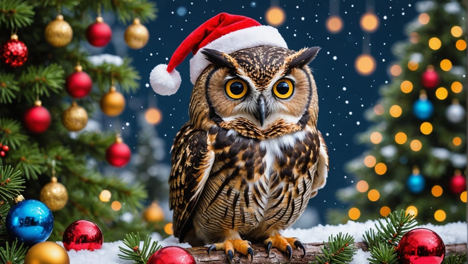 Christmas Owl in a Winter Rainforest Fantasy