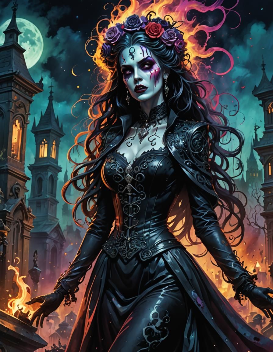 Fierce Banshee Zombie Opera Singer in Watercolor