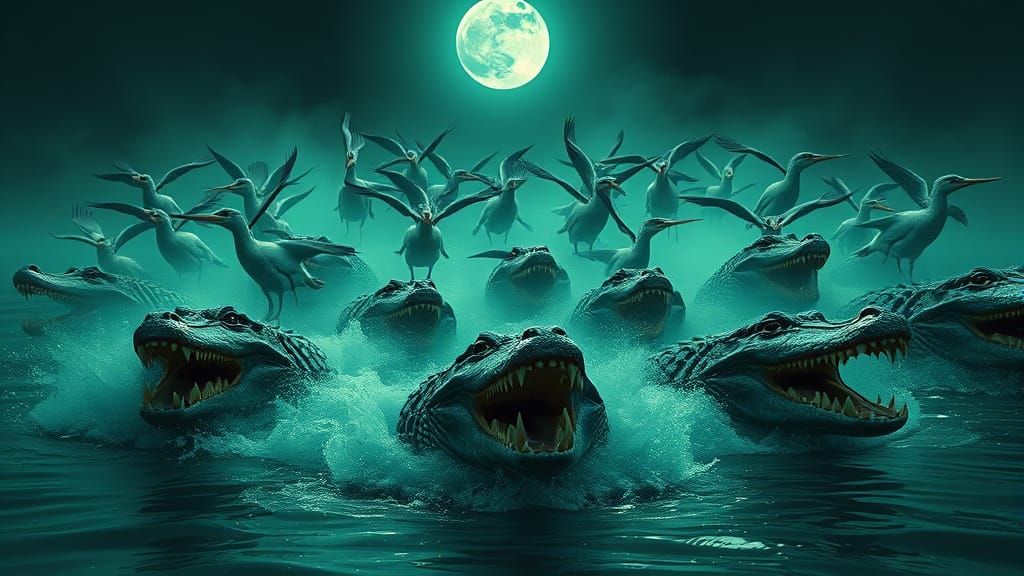 Crocodiles and Storks Ride Under Moonlight