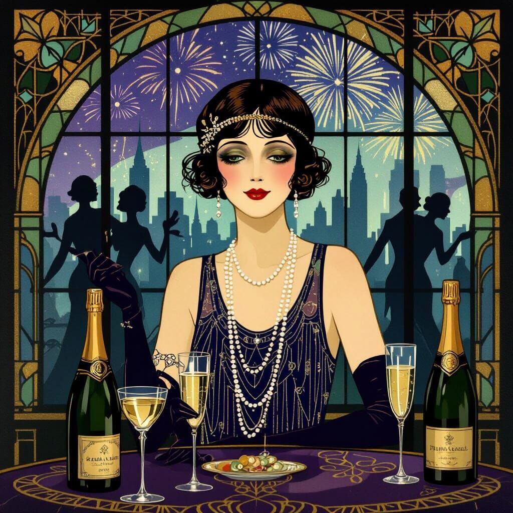 1920s Nightclub Scene with Flapper, Art Deco Style