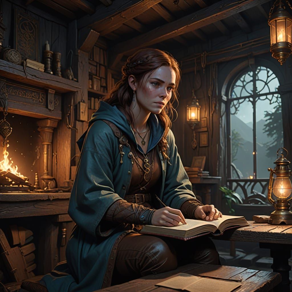 Mystical Innkeeper in Earth-Toned Tunic and Leather Boots