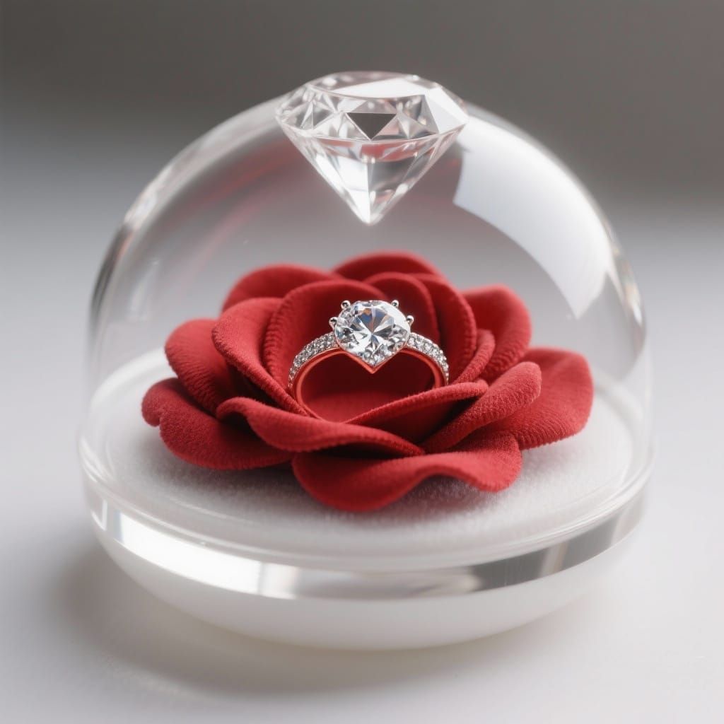 Elegant Diamond Ring Holder with Red Fabric Flower