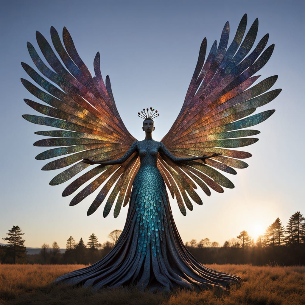 Surreal Winged Sculpture in Klimt-Inspired Style