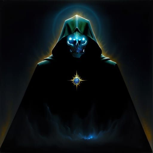 Hooded Figure in Melting Mana Barrier with Serrated Halo