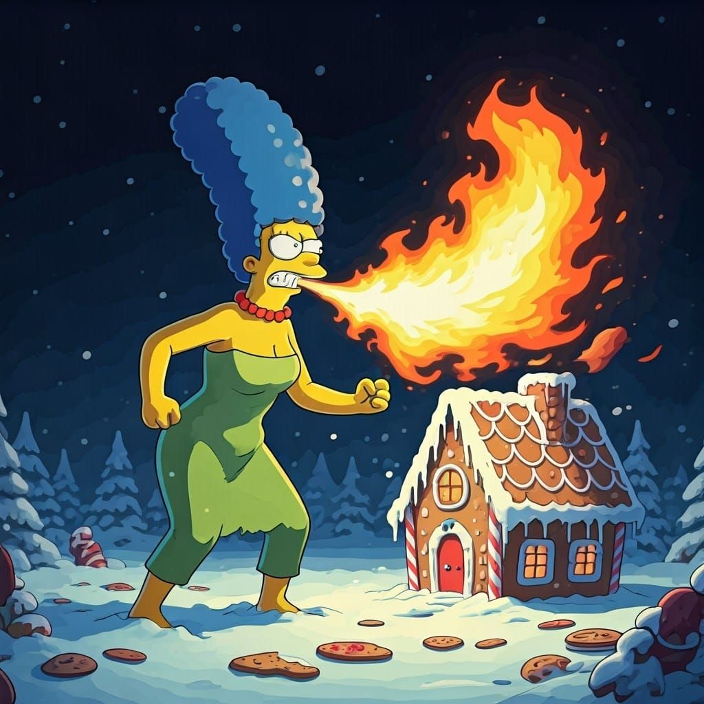 Marge Simpson Unleashes Fiery Fury on Gingerbread House