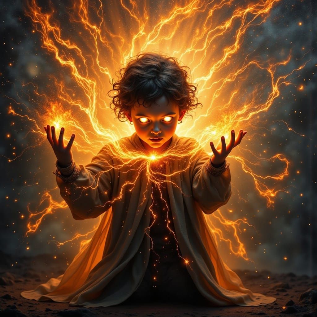 Boy Unleashes Psychic Powers in Gritty Oil Painting