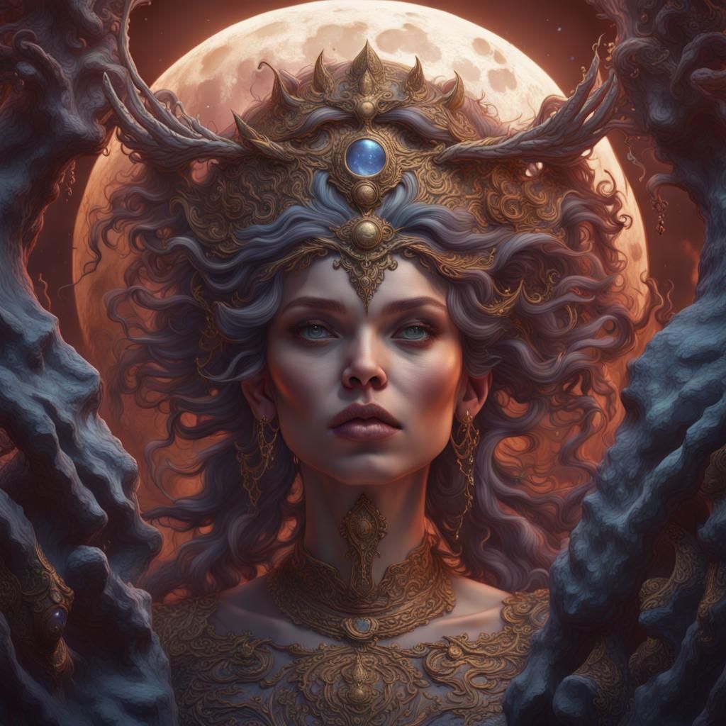 Moon Goddess in Detailed Fantasy Art
