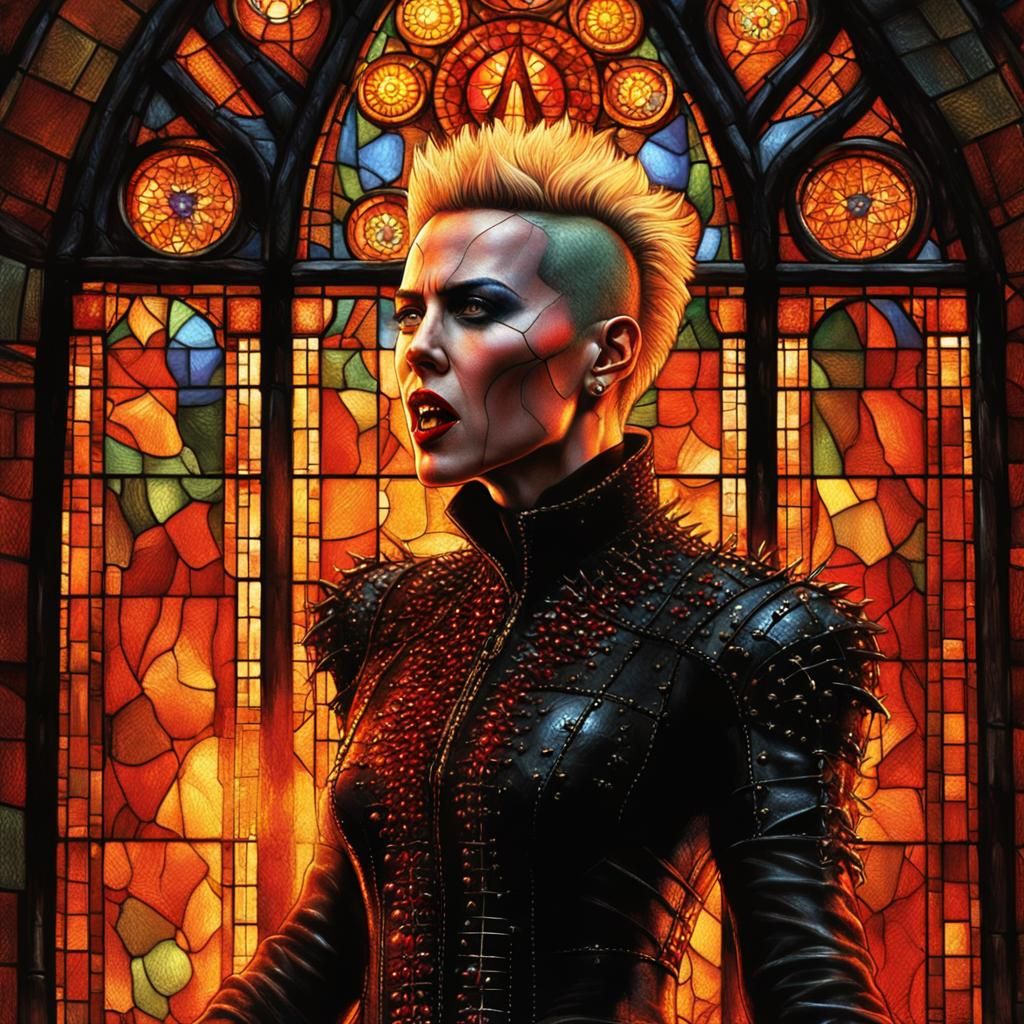 Female Pinhead Screaming Before Stained Glass Window