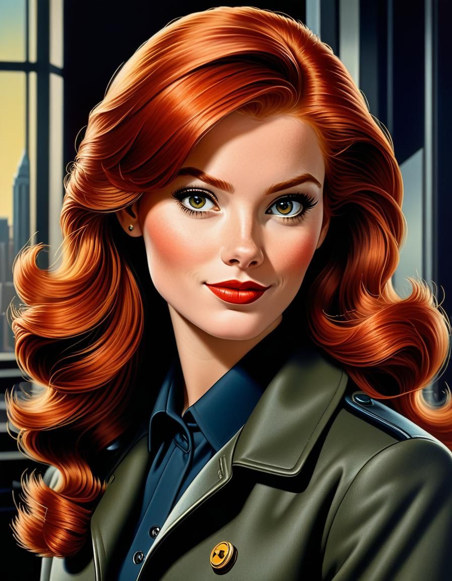 Retro Cartoon Spy Girl Portrait in Chromolithography