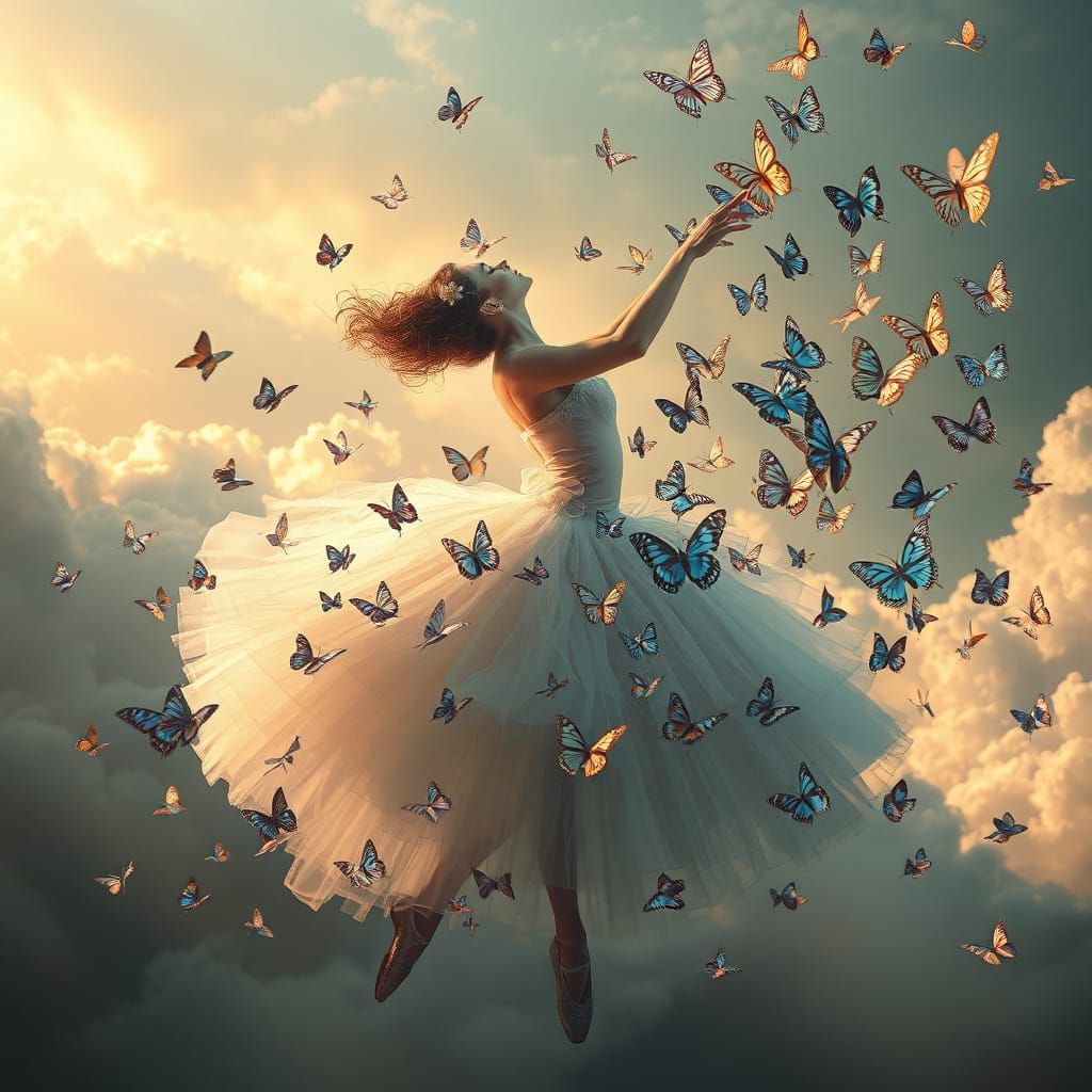 Ethereal Ballerina in Whimsical Butterfly Dance