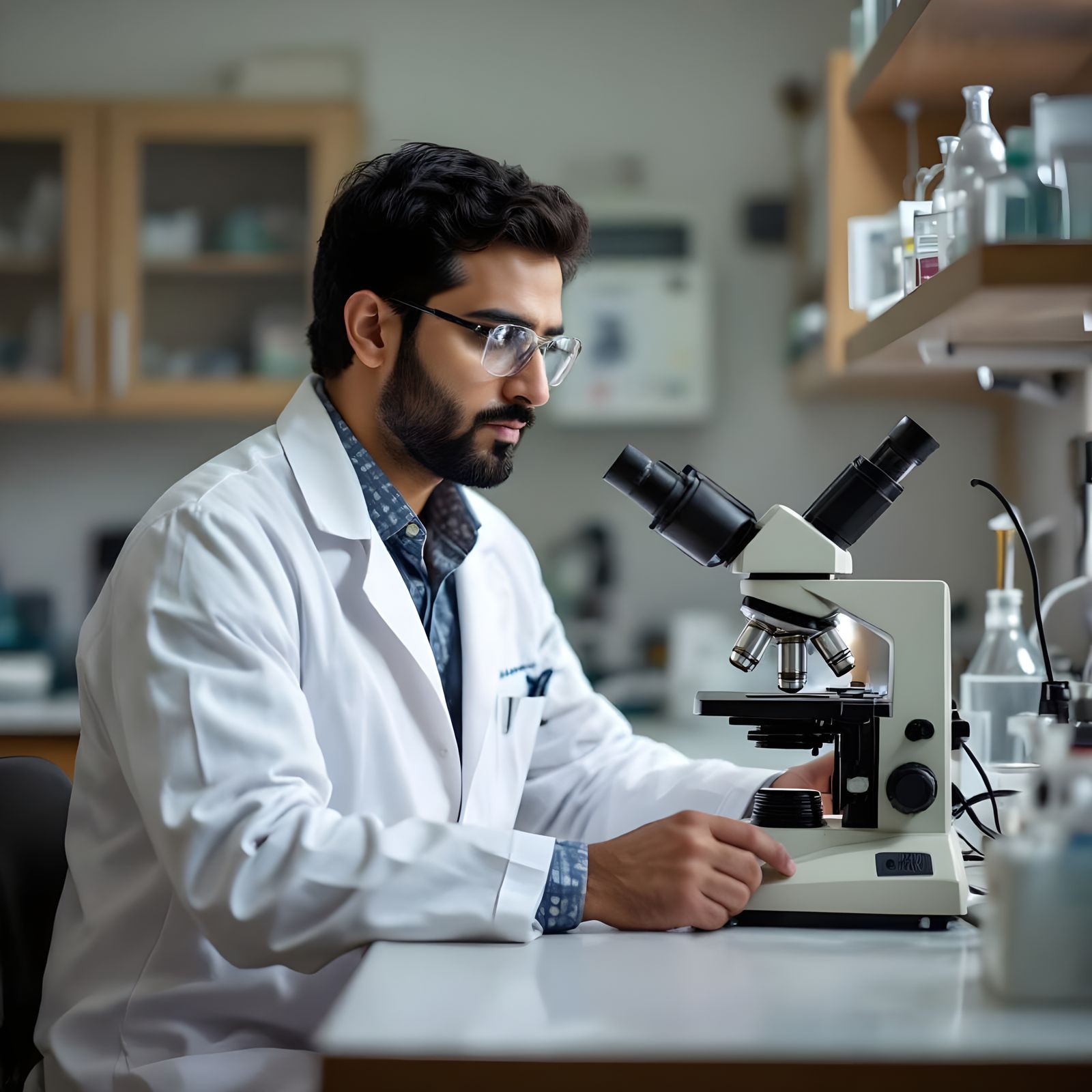 Scientist Working in Lab in Realistic Digital Art Style