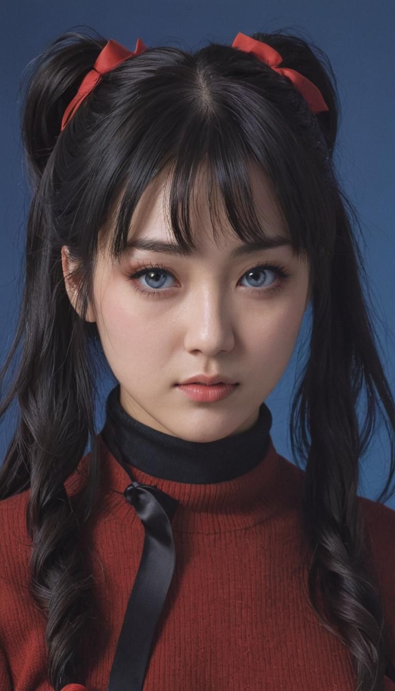 Anime Girl in Red Sweater Portrait