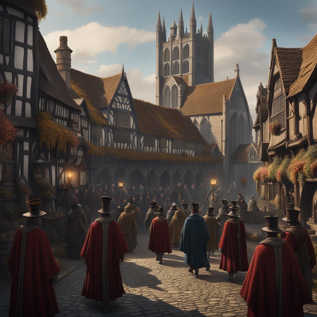 Canterbury Pilgrims Procession: Detailed Matte Painting