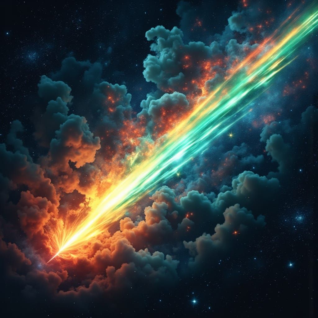 Vibrant Meteor Streaks Across Starry Night Sky in a Kaleidos...