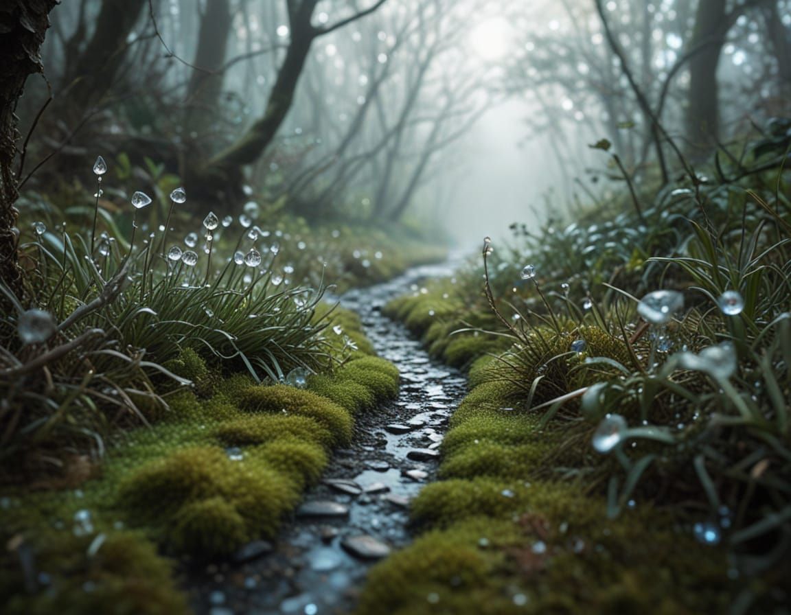 Ethereal Mossy Pathway Under Crystal Glimmer