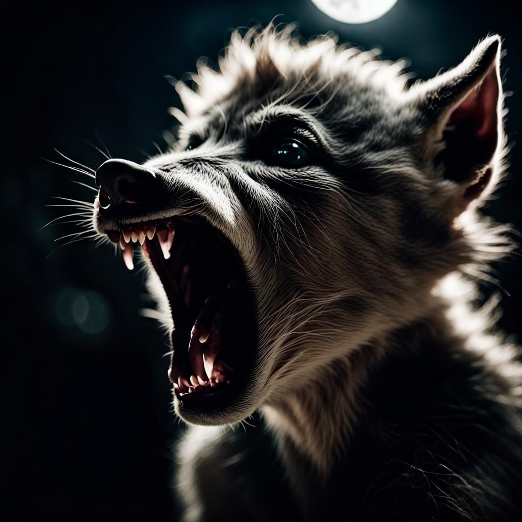 Baby Werewolf's First Howl: Close-Up Portrait