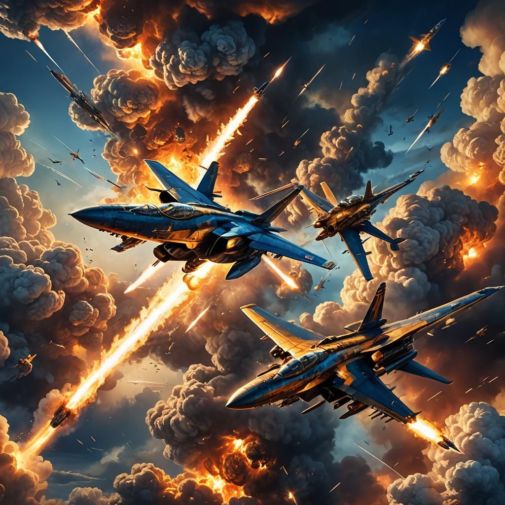 Epic Aerial Battle in a Fiery Sky