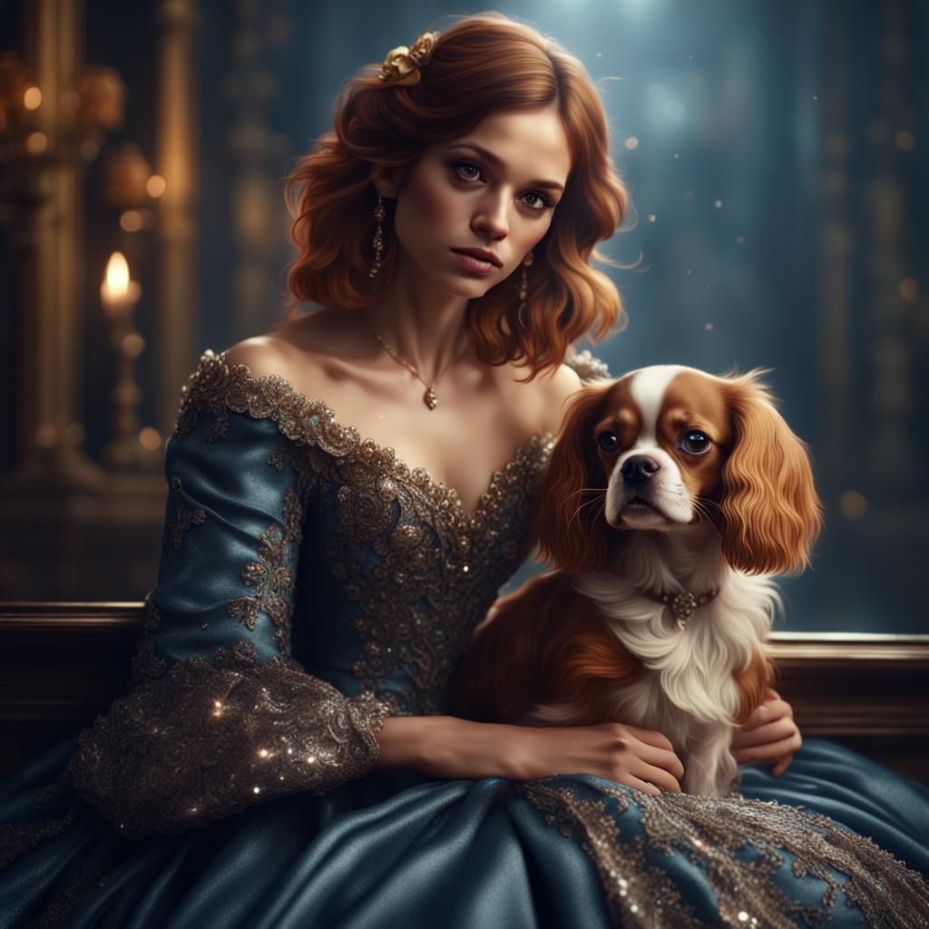 Girl in Sparkly Dress with Cavalier King Charles Spaniel
