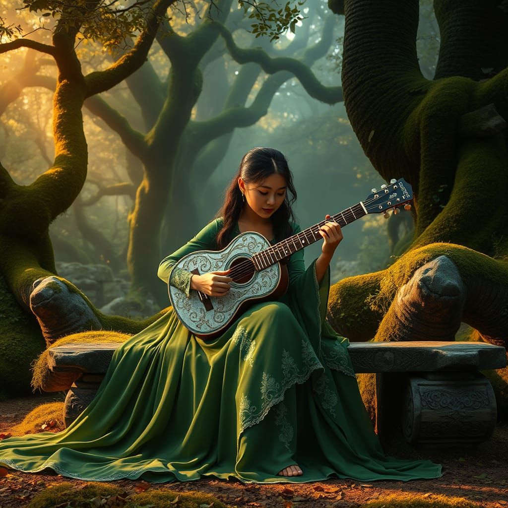 Lana Lang as a playing an acoustic guitar