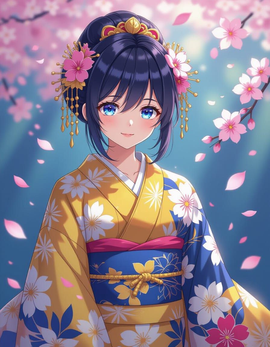 Anime Hibiscus Queen with Sapphire Eyes