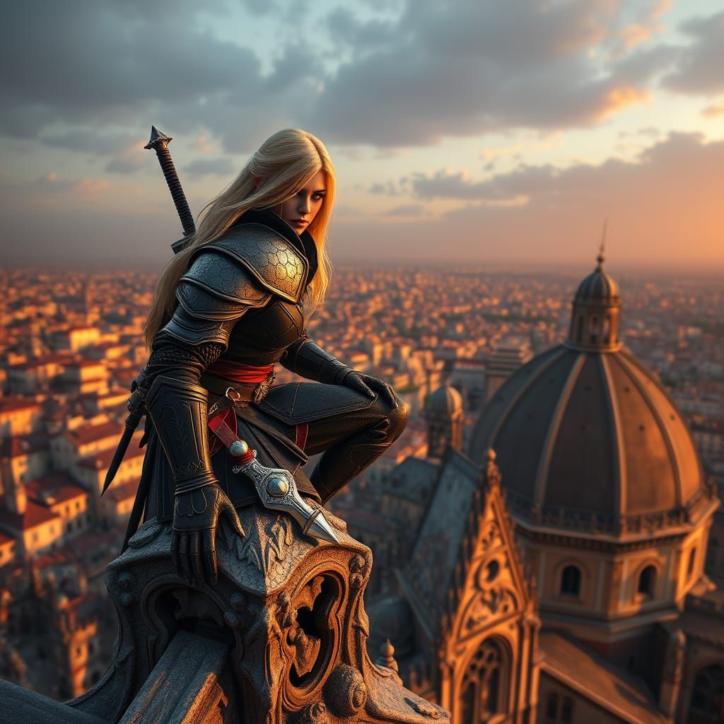 Deadly Renaissance Assassin Gazing Over 15th-Century Italian...