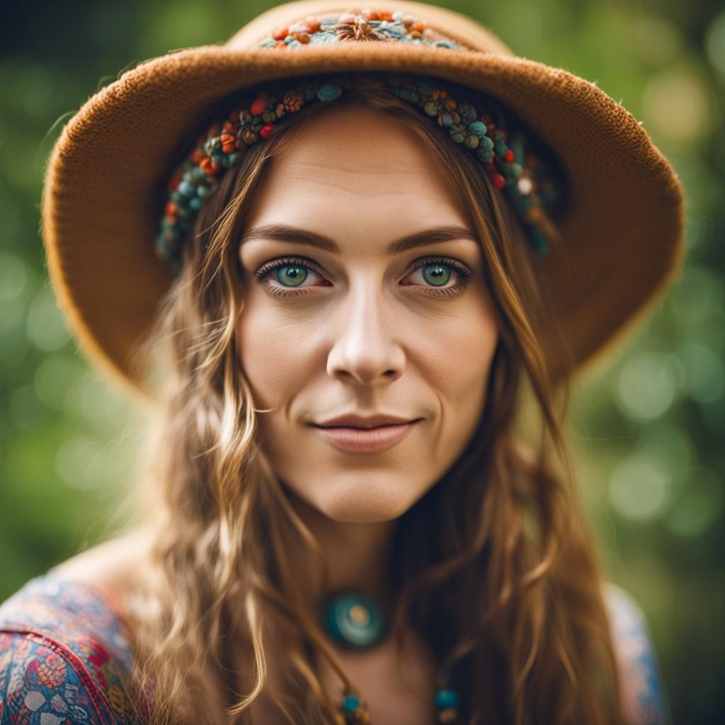 Hippie Woman Portrait with Bokeh in Natural Light