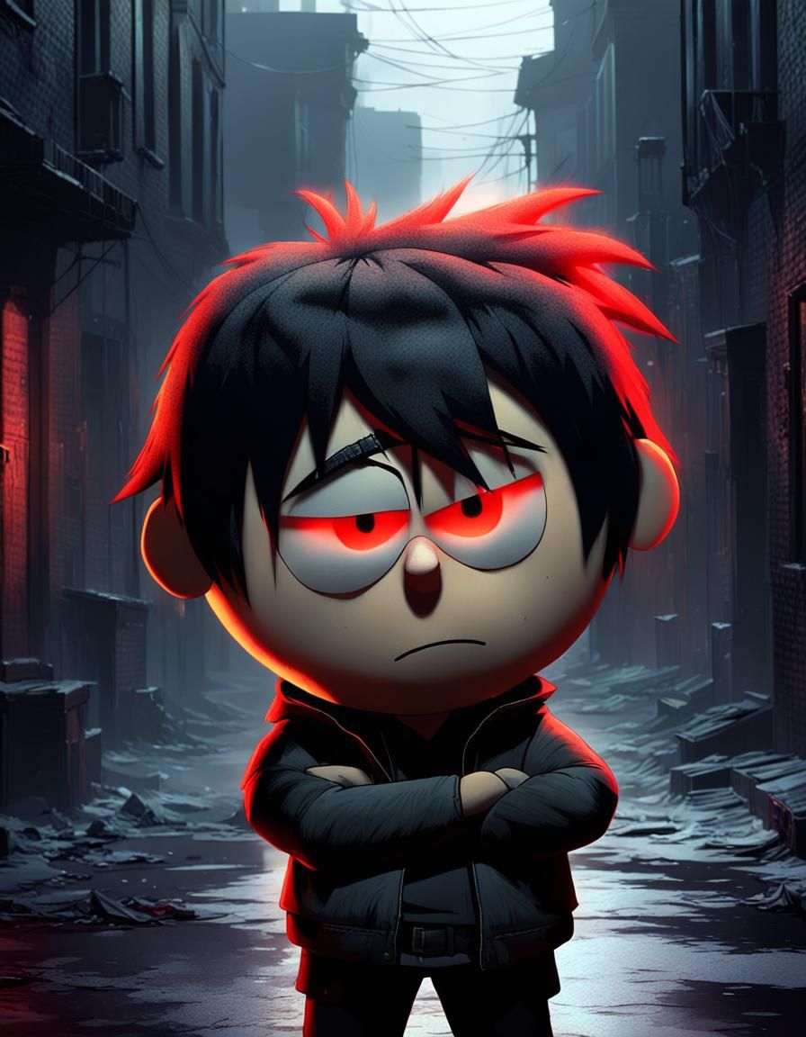 Goth Boy in Misty Alleyway, Digital Art