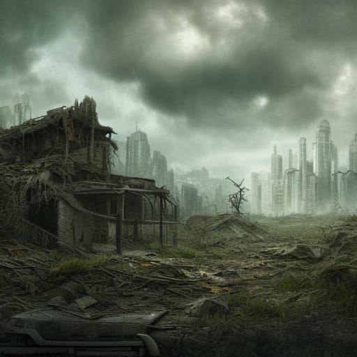 Post-Apocalyptic Landscape with Overgrown Ruins