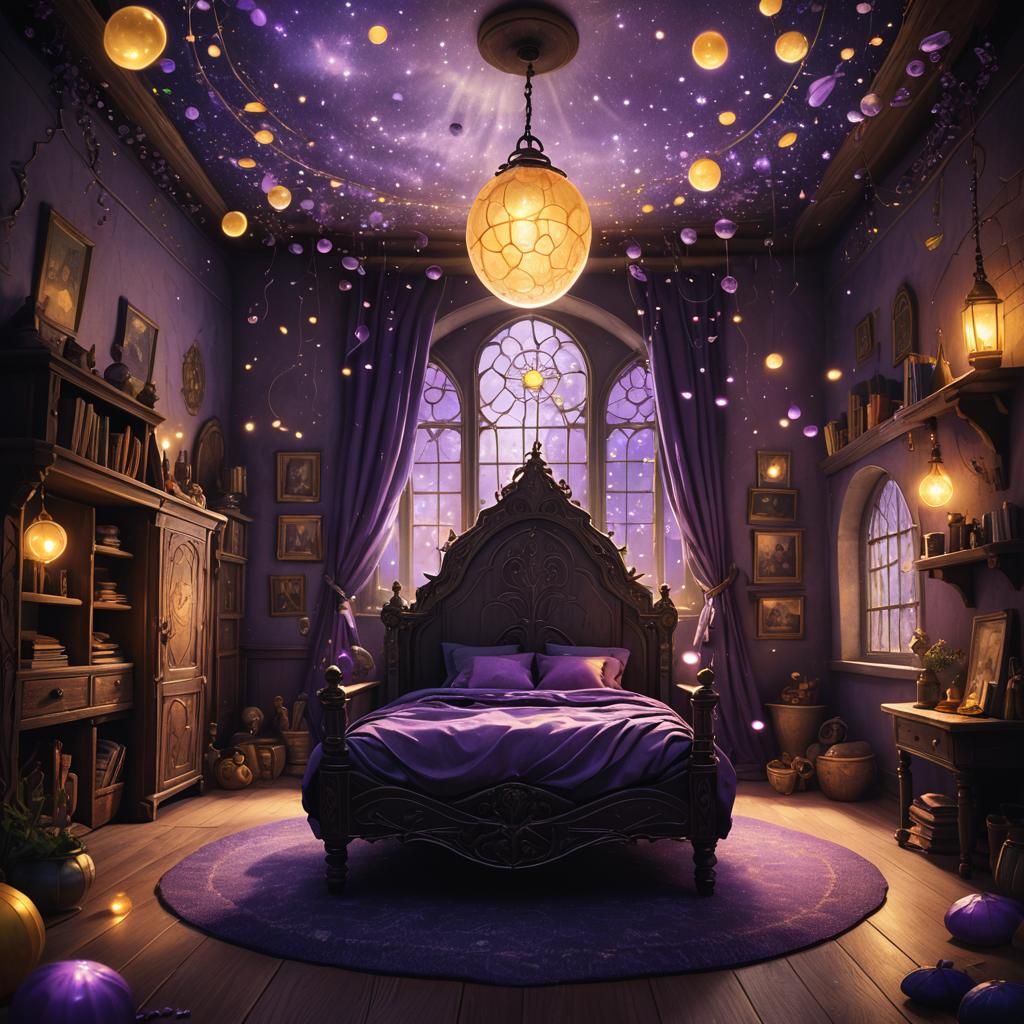 Mystical Child's Bedroom with Glowing Firefly Bed