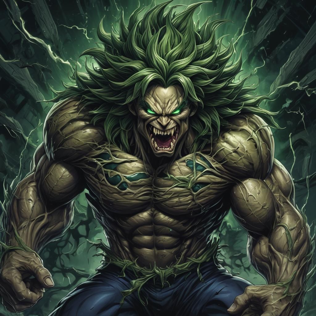 Broly Venom Fusion in Comic Book Art Style