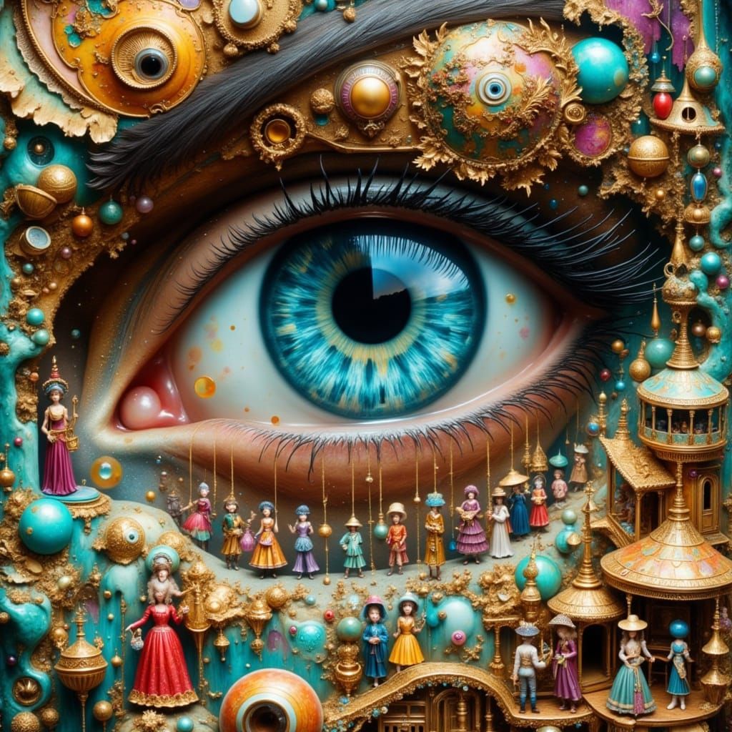 Surreal Carnival Scene with a Woman's Eye